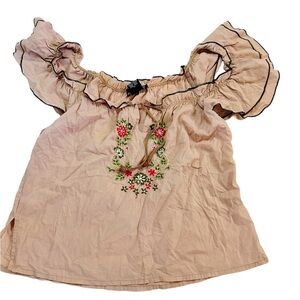 Women's Passport Blouse, Medium, Tan, with Short Sleeves and Off the Shoulders